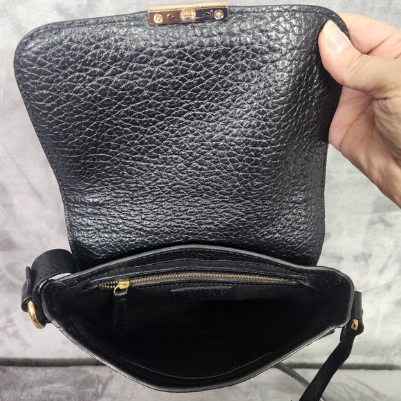 Pure Collection Crossbody Bag Black Pebbled Leather Small Adjustable Strap Latch - Picture 7 of 14